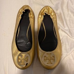 Tory Burch gold flats